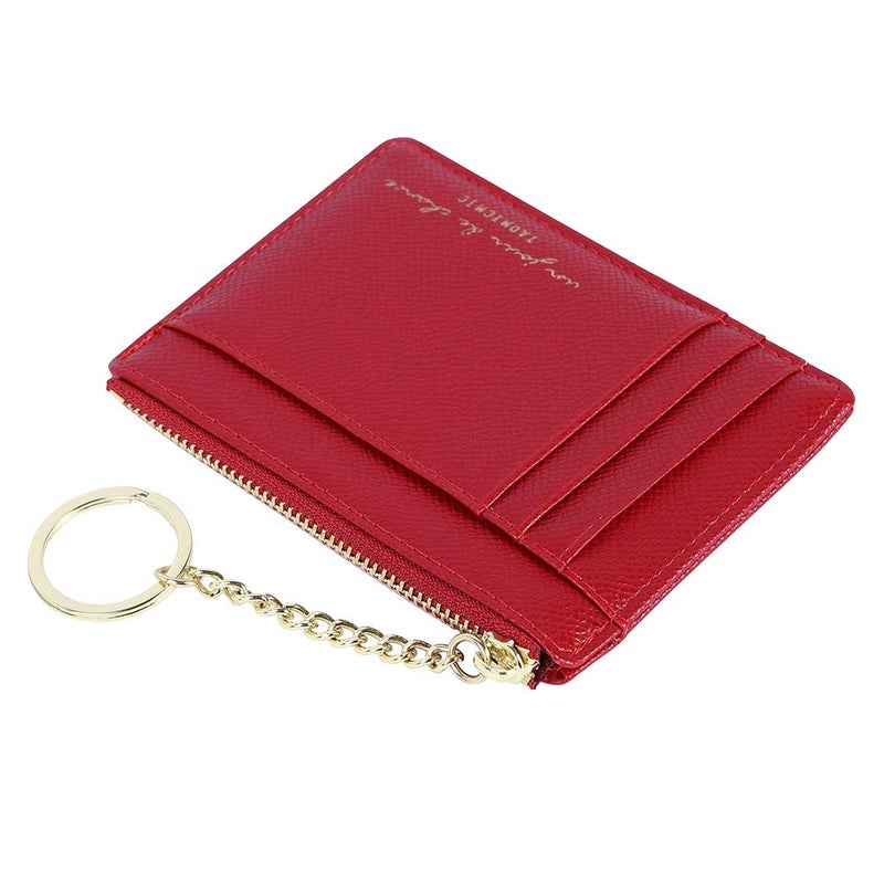Cynure Women's 8 Cards Slim Minimalist Card Holder Coin Changes Purse Keychain Front Pocket Wallet, red - Image 5